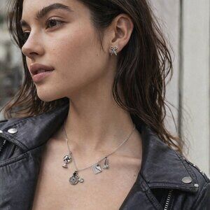 Vintage Charms Necklace Scissor Stud Earrings